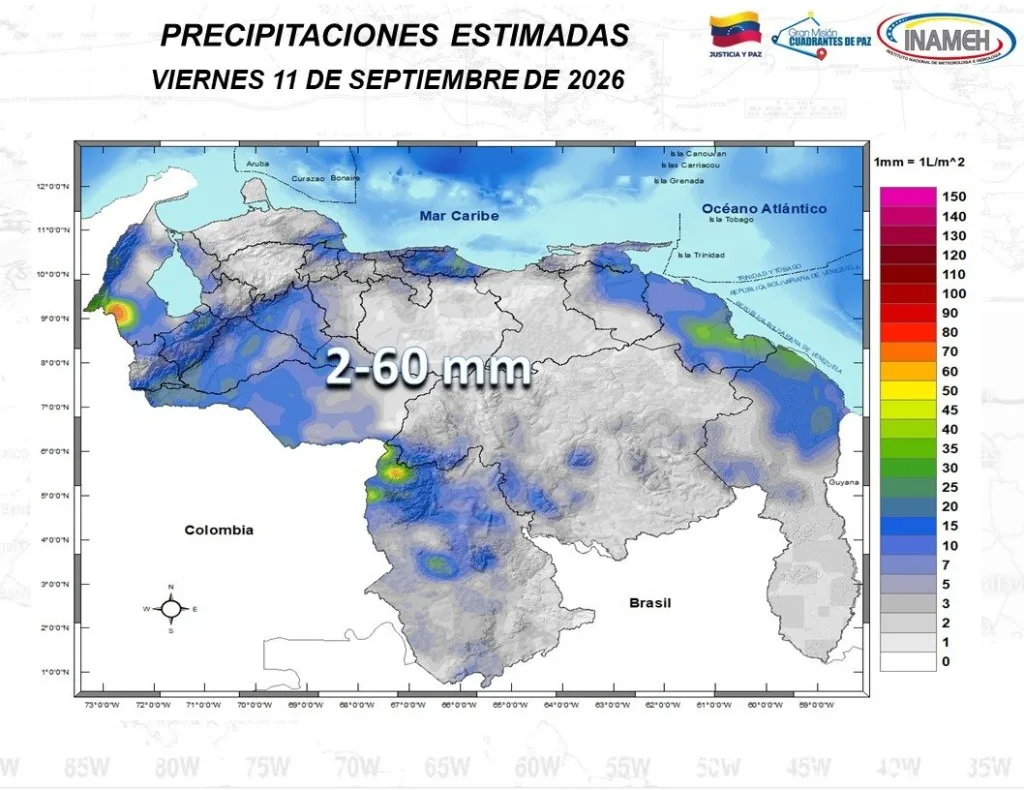 Inameh prevé lluvias de intensidad variable este viernes y el fin de semana
