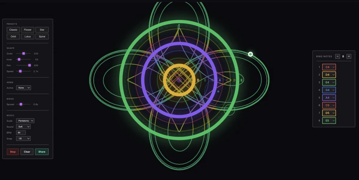 Doodle generative compositions in your browser with Musical Spirograph