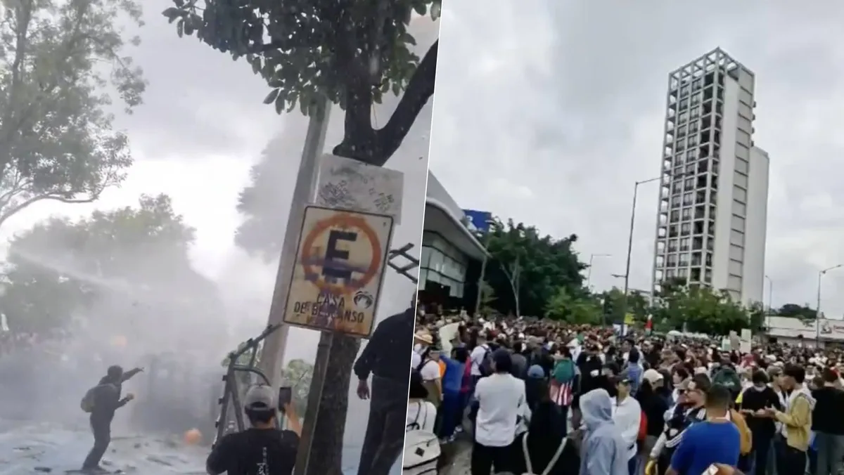 (VIDEOS) Protesta por agua contaminada en Guadalajara escala a enfrentamientos frente a Casa Jalisco