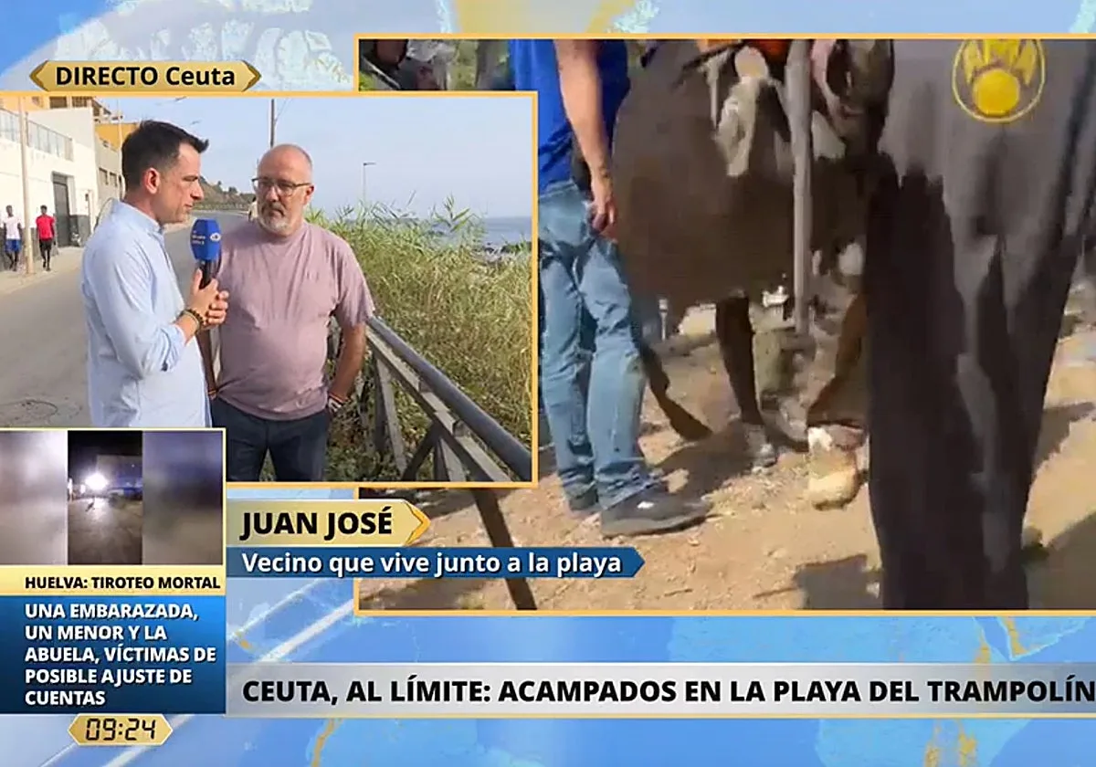 Un policía de Ceuta da un sonoro 'palo' a un reportero de Telecinco ante lo que dice de los inmigrantes y cortan inmediatamente la conexión