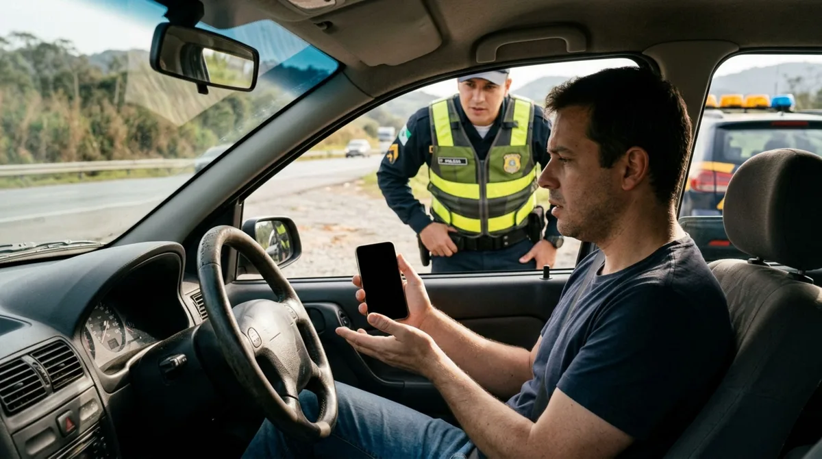 Motorista deixa o documento do carro apenas no celular e, depois que o aparelho descarrega durante a viagem, precisa descobrir quais alternativas continuam válidas