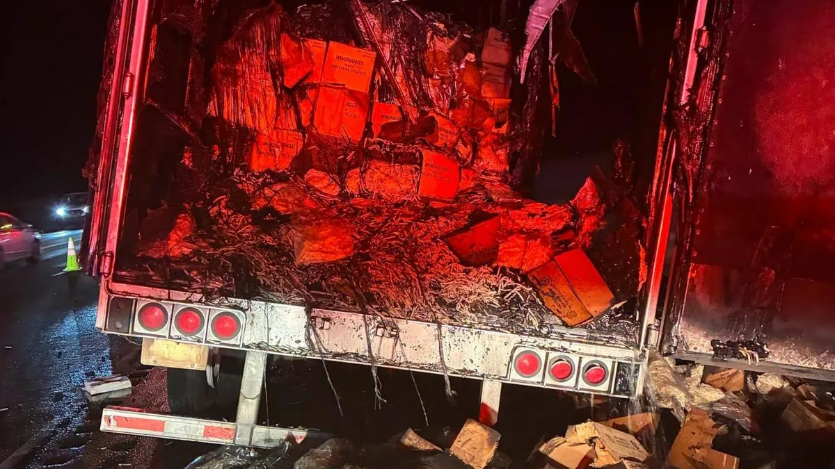 Truck of french fries catches fire on highway