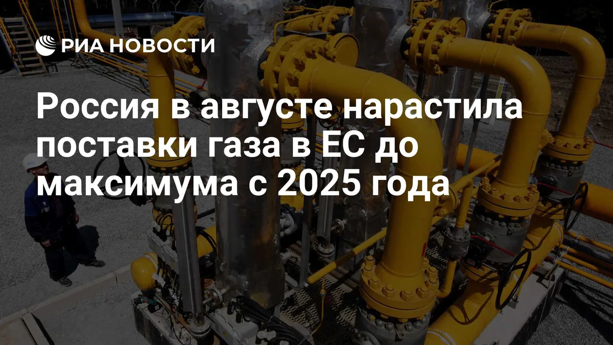 Россия в августе нарастила поставки газа в ЕС до максимума с 2025 года