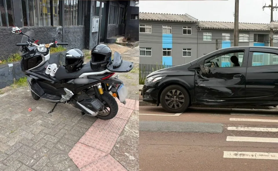 Jovem casal em motocicleta fica ferido em batida com carro, em Curitiba: “Atravessou e foi com tudo”, diz piloto