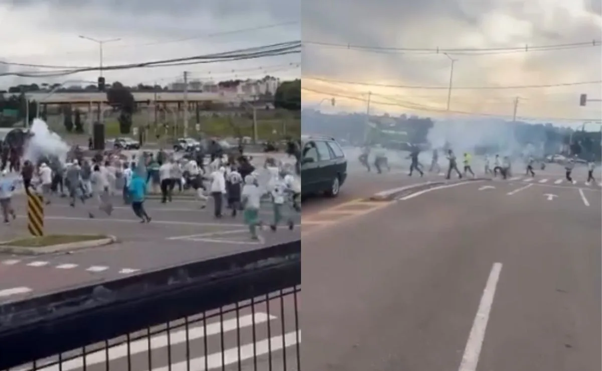 Vídeos mostram confronto entre torcedores de Athletico e Palmeiras antes de jogo em Curitiba; assista