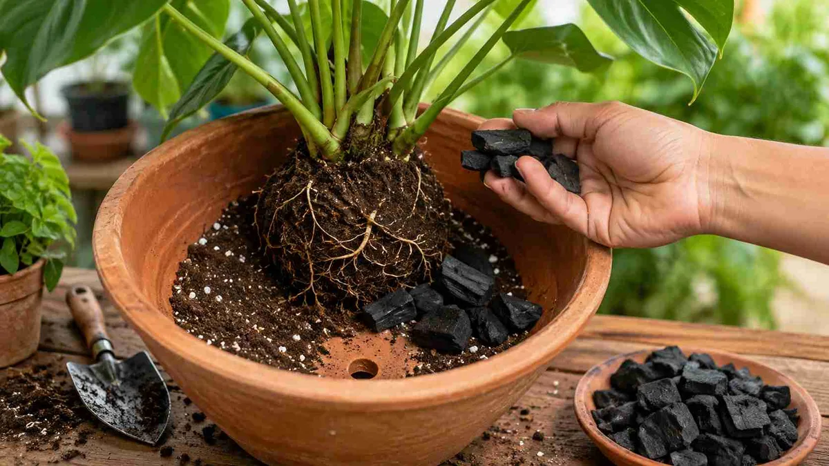 Carvão vegetal no fundo do vaso das plantas: por que esse truque continua sendo recomendado e quando ele realmente pode fazer diferença