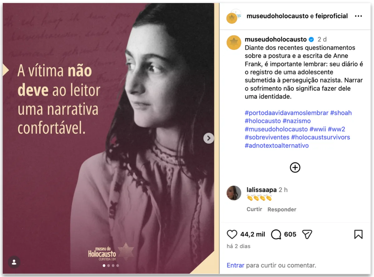 Museu do Holocausto rebate jovem que criticou “O Diário de Anne Frank”