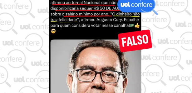 Augusto Cury não prometeu reajustar salário mínimo em menos de R$ 50