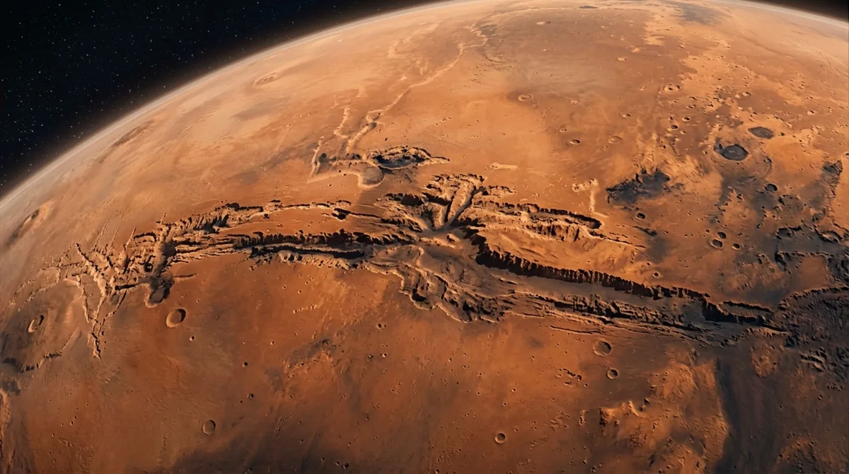 Marte possui um sistema de cânions que se estende por milhares de quilômetros e é quase 10 vezes maior em comprimento que o Grand Canyon, formando uma cicatriz gigantesca visível até em imagens tomadas do espaço