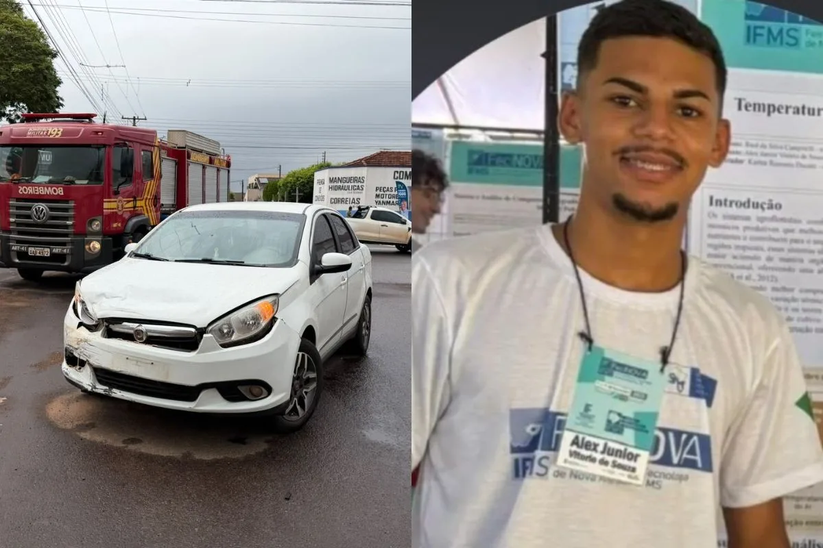 Motociclista de 19 anos morre após carro avançar preferencial em MS; VÍDEO