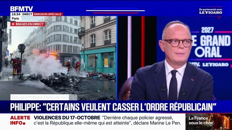 Loi casseur-payeur: engager la responsabilité des casseurs, "franchement, ça gêne qui?", s'agace Édouard Philippe, candidat à l'élection présidentielle