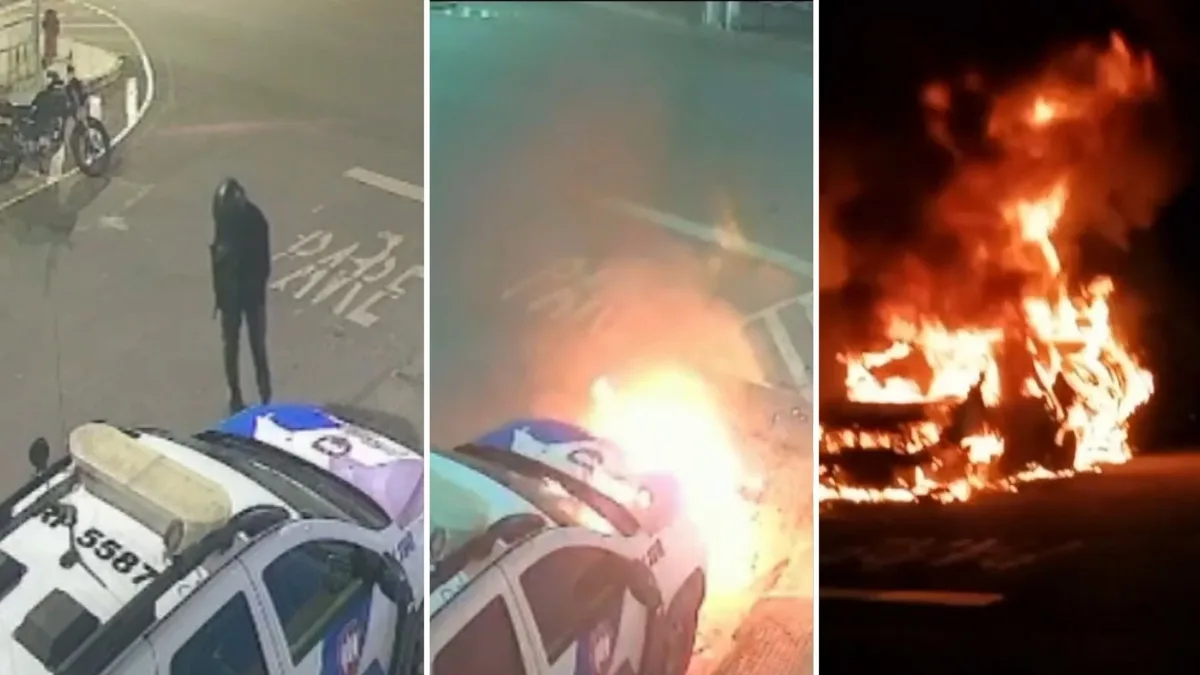 VÍDEO: homem faz dancinha antes de colocar fogo e explodir carro da PM em frente ao Batalhão no ES