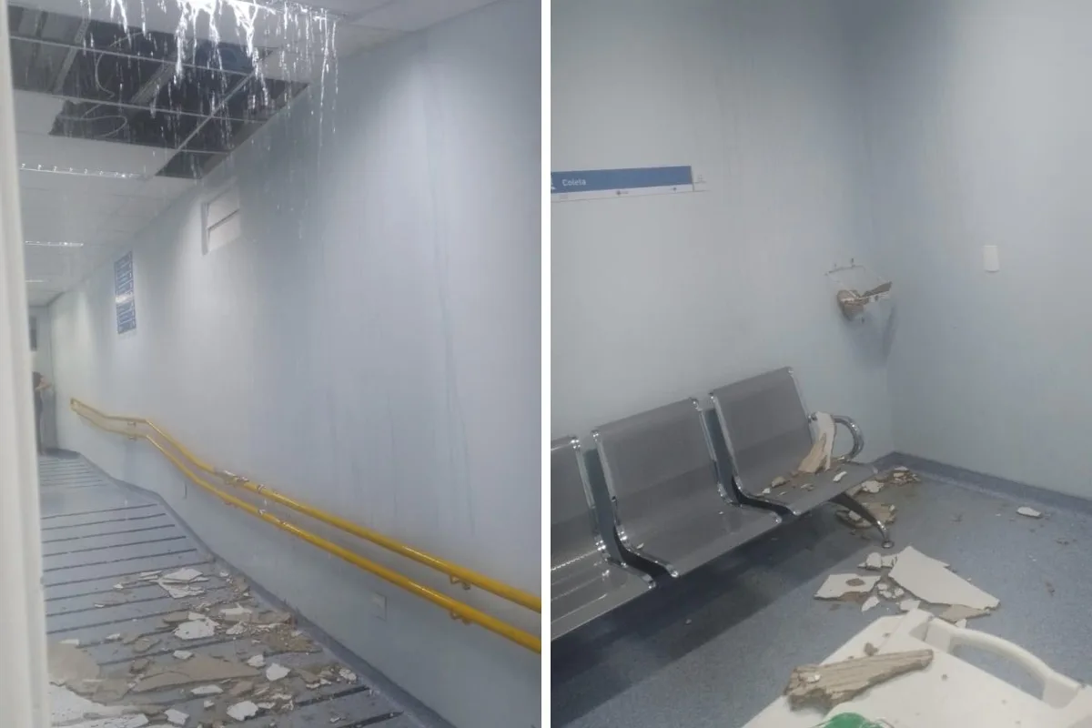 Rompimento de tubulação derruba parte do forro no Hospital Mário Gatti em Campinas