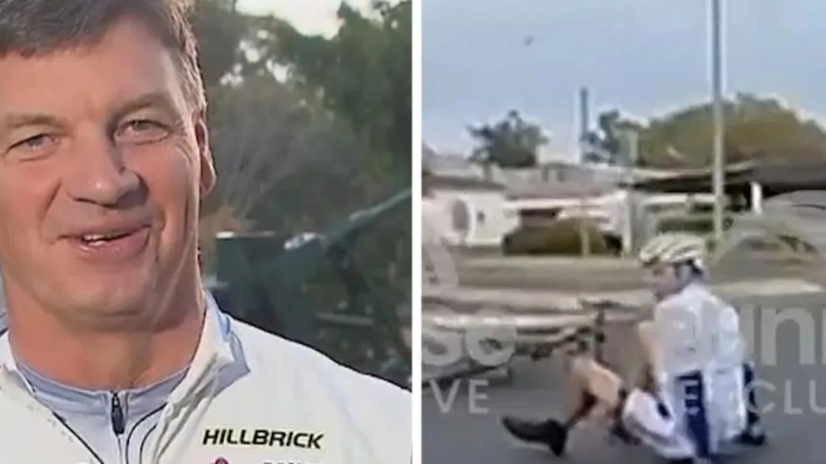 Opposition Leader Angus Taylor falls off bike during charity Pollie Pedal ride