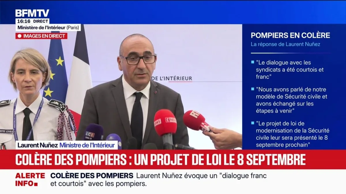Colère des pompiers: "Des projets d'évolution des ressources des SDIS" seront présentés dans le projet de loi de finances pour 2027, annonce Laurent Nuñez
