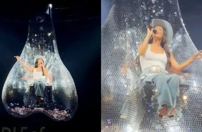 Kacey Musgraves faz estreia de show sentada em “disco balls” em formato de saco escrotal