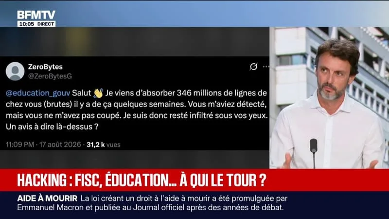 Fuite de données de l'Éducation nationale: "Nous sommes confrontés à des choses extrêmement préoccupantes", juge François Resnais (SNPDEN)