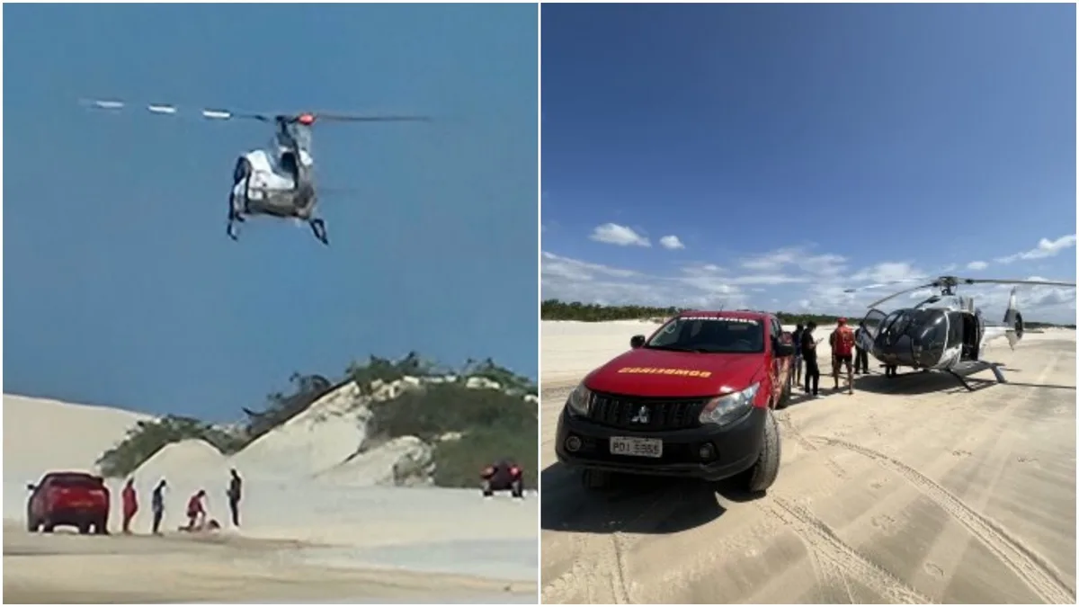 Turista é resgatada com auxílio de helicóptero após acidente com quadriciclo em Jericoacoara, no Ceará