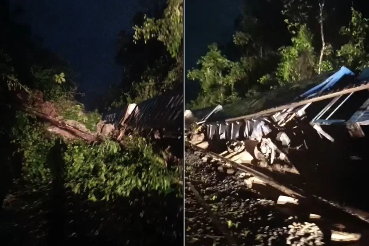 Trem descarrila e seis vagões tombam após queda de barreira no litoral de SP; VÍDEO