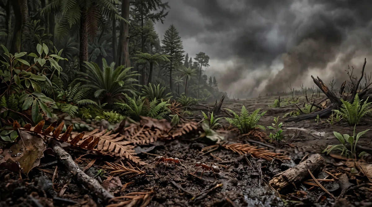 Dois fósseis minúsculos de formigas atravessaram a extinção dos dinossauros e ajudam a preencher um trecho raro da história de um dos insetos mais dominantes atuais