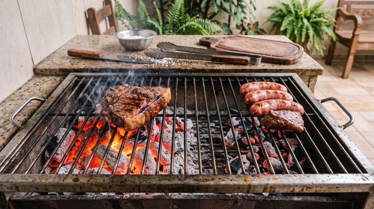 Churrasqueira pequena não é desculpa para carne queimada: separar o carvão em dois lados dá muito mais controle sobre o almoço