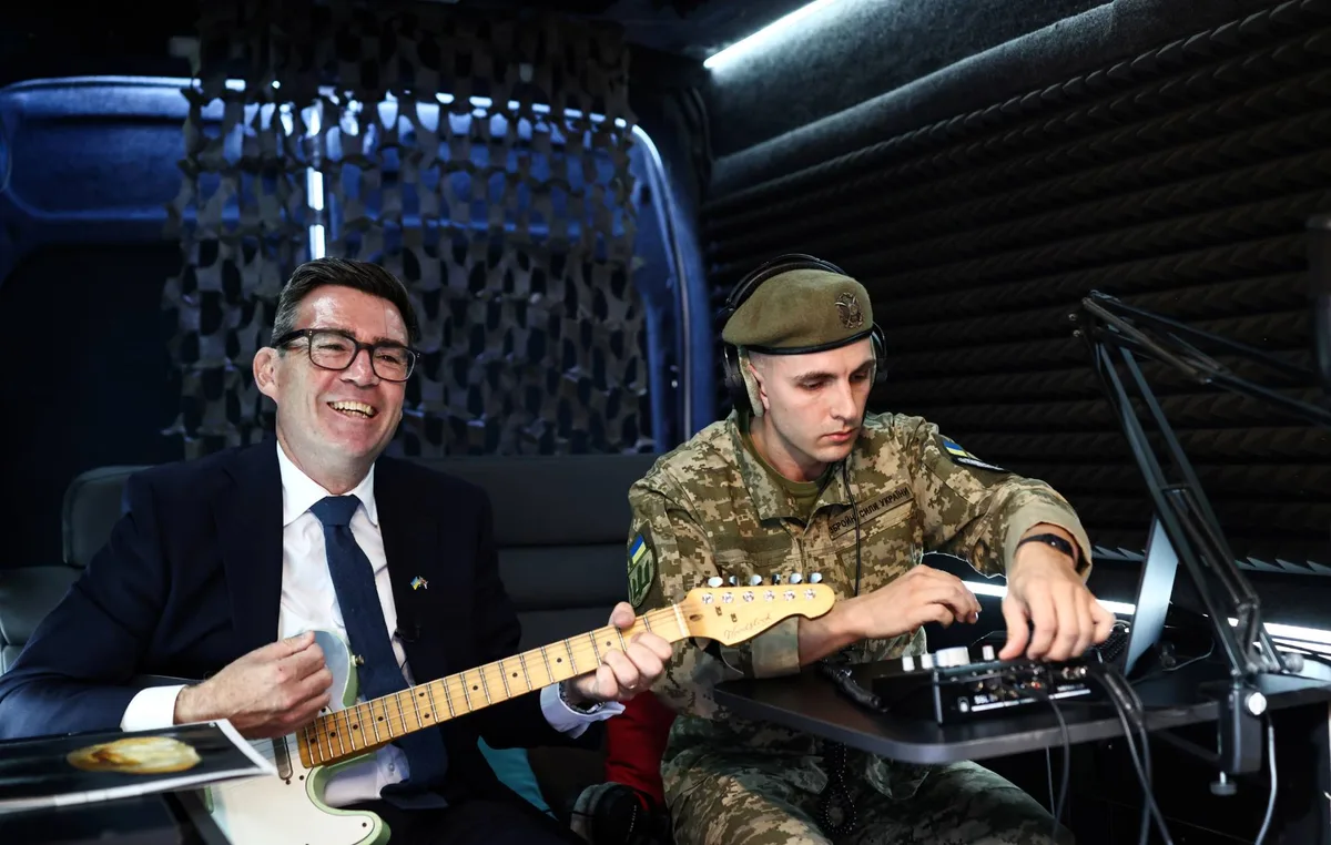 Watch Andy Burnham jam The Smiths on guitar with Ukrainian soldier during Kyiv visit