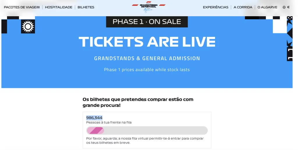 Venda de bilhetes para a Fórmula 1 em Portimão arrancou hoje com quase um milhão de pessoas em lista de espera