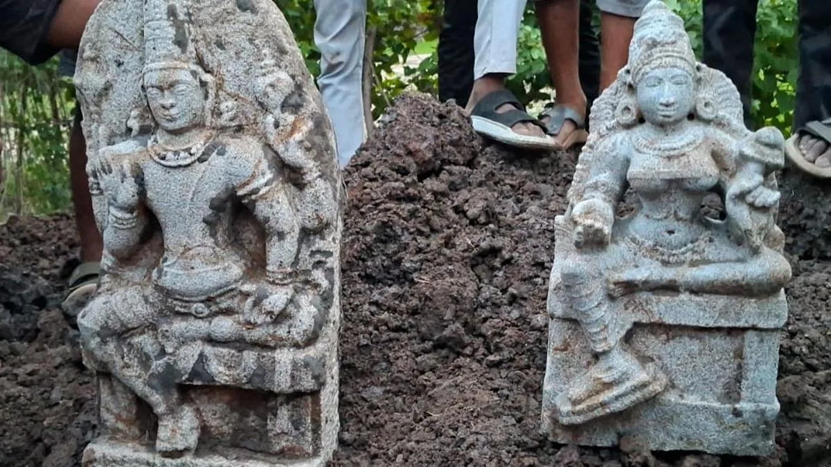 Granite idols unearthed at a house near Thiruvaiyaru