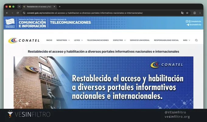 Conatel restablece acceso a varios portales web, pero la mayoría de bloqueos continúan