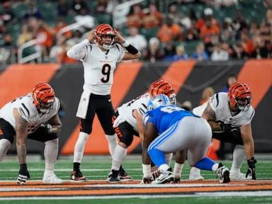 Joe Burrow starts and backup Joe Flacco throws a TD pass as Bengals beat Lions 16-14