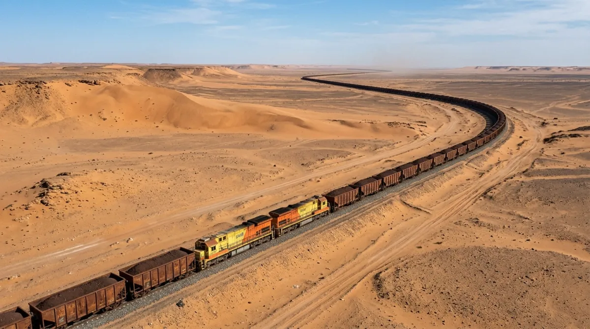 No deserto africano, um trem de minério pode se estender por cerca de 2,5 quilômetros e atravessar centenas de quilômetros de areia enquanto alguns passageiros fazem a viagem inteira sentados diretamente sobre vagões carregados de ferro