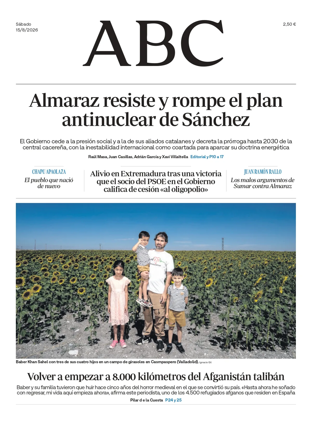 Portadas de la prensa internacional de este sábado 15 de agosto de 2026