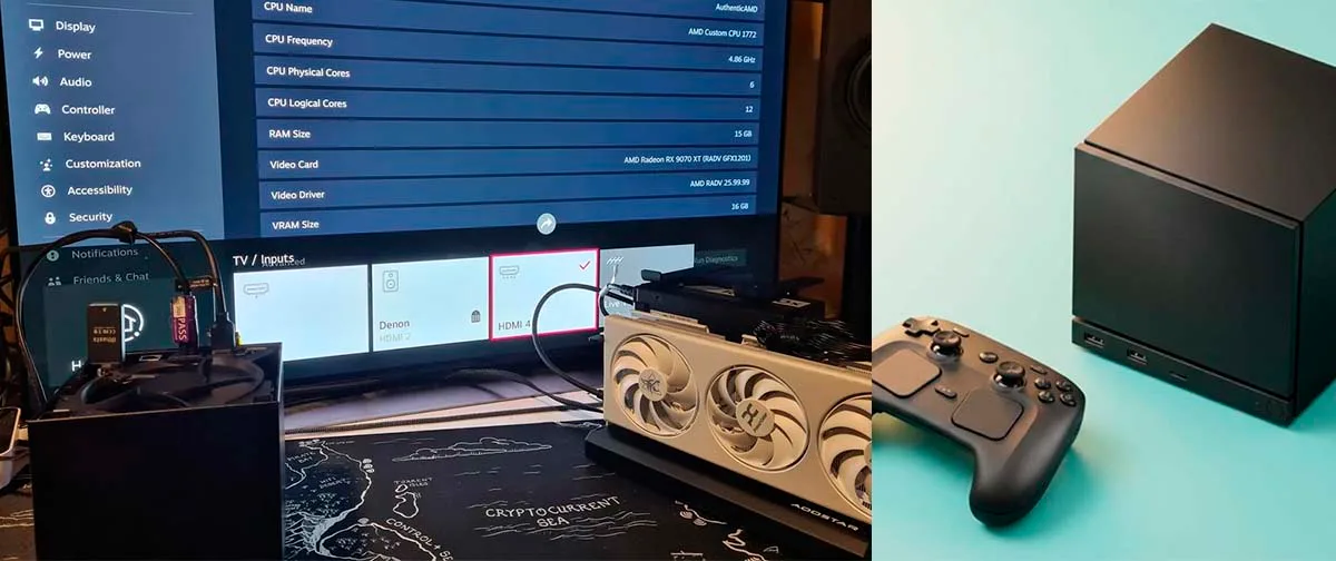 Homem conecta uma Radeon RX 9070 XT ao Steam Machine e descobre que o SteamOS aceita a GPU sem dificuldades