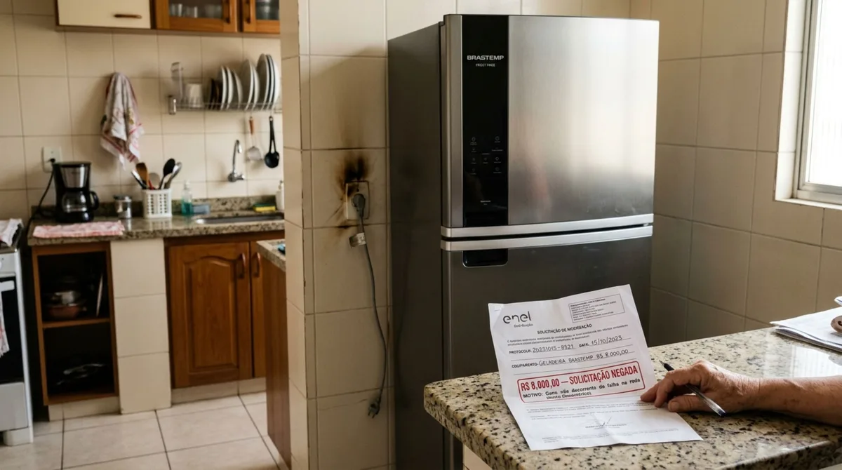 Morador tem televisão e geladeira avaliadas em R$ 8 mil, queimadas após queda de luz em sua casa, pede ressarcimento e a distribuidora de energia nega o pagamento depois de uma análise técnica apontar outra causa para os danos