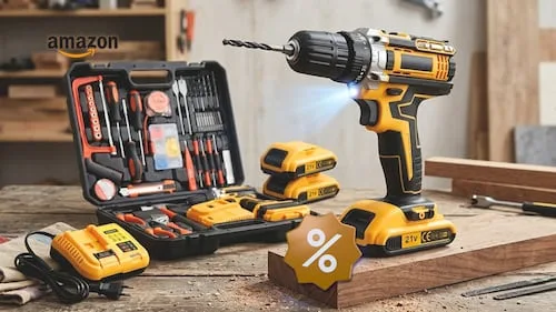 Kit de taladro inalámbrico de 21V incluye 118 herramientas y doble batería; cae a $1,099 pesos en Amazon