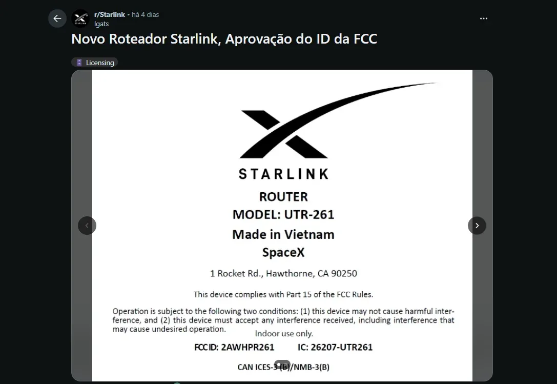 Anatel dos EUA aprova novo roteador da Starlink; mais rápido e com mais portas