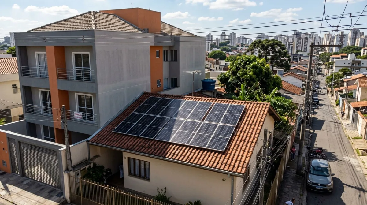 Morador realiza a instalação de painéis solares em sua casa, custando R$ 15 mil no total, após meses, vizinho ergue segundo e terceiro andar que prejudica eficiência do equipamento e caso vai parar na justiça