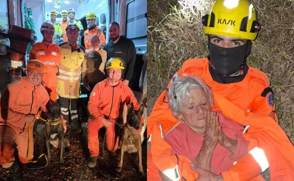 Idosa de 95 anos com Alzheimer é resgatada com vida após 24 horas desaparecida; busca mobilizou bombeiros e cães treinados