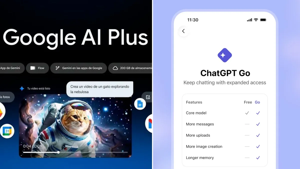 Google AI Plus vs. ChatGPT Go: en qué se parecen los planes económicos de IA
