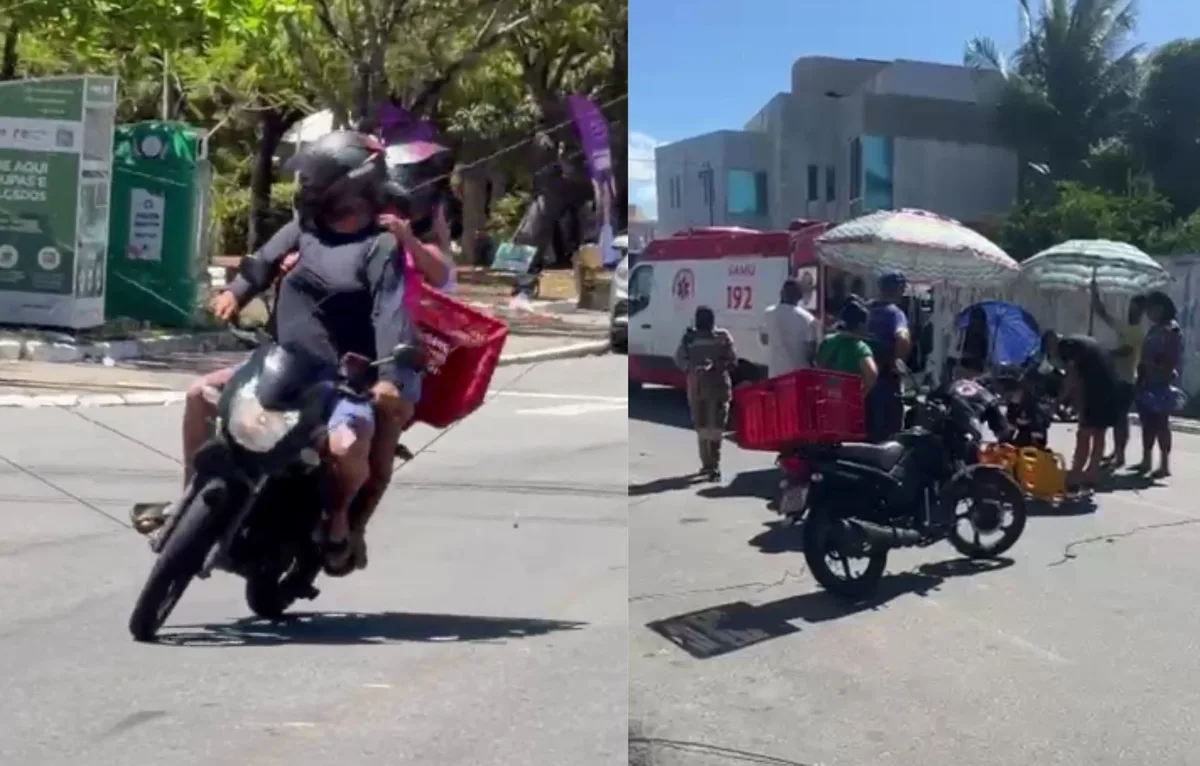 VÍDEO: duas mulheres sofrem acidente após moto atingir fiação solta em Aracaju