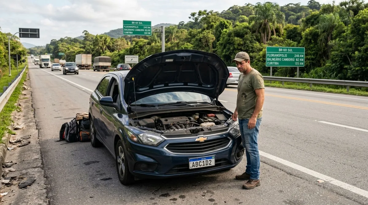 Motorista avista luz incomum acesa no painel do carro e ignora por meses, após pegar a estrada com a família, carro dá pane total e é necessário chamar o guincho, mecânico profissional alerta que nunca se deve ignorar esse alerta e quais são as causas mais comuns