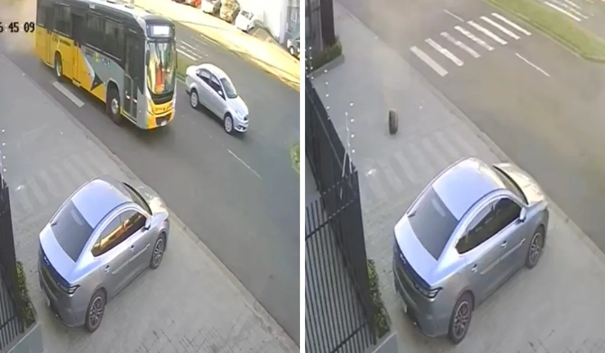 Roda se solta de ônibus em movimento e atinge carro estacionado em Indaiatuba