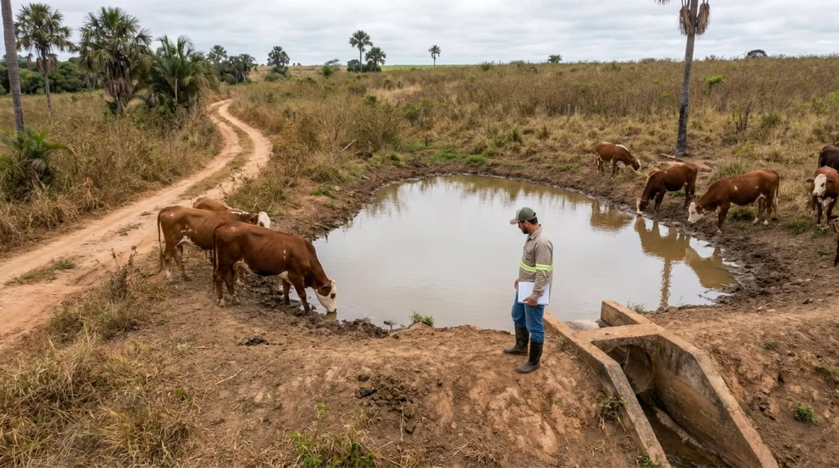 Família mantinha pequeno açude há décadas para dar água aos animais, fiscalização descobre a barragem e determina sua regularização