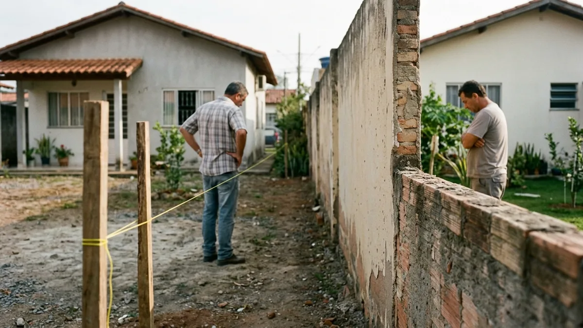 Duas famílias dividem o mesmo muro há décadas até uma reforma revelar que estrutura inteira foi construída alguns centímetros para dentro de apenas um dos terrenos