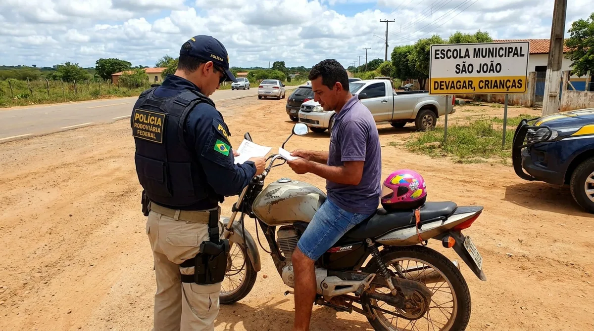 Pai leva filho de 9 anos na garupa da moto até a escola, é parado em fiscalização e tem a CNH suspensa, além de multa e retenção do veículo