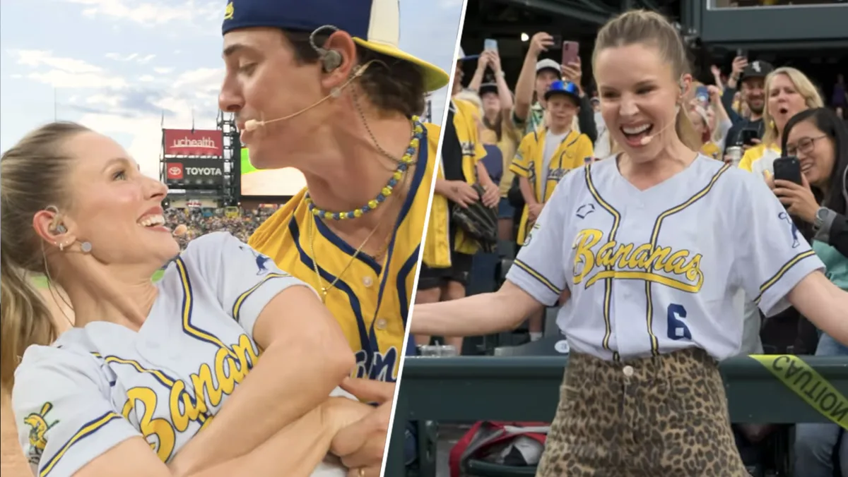 Kristen Bell Makes Surprise Performance At Savannah Bananas Game With ‘Frozen’, ‘Wicked’ & ‘Dirty Dancing’ Mashup