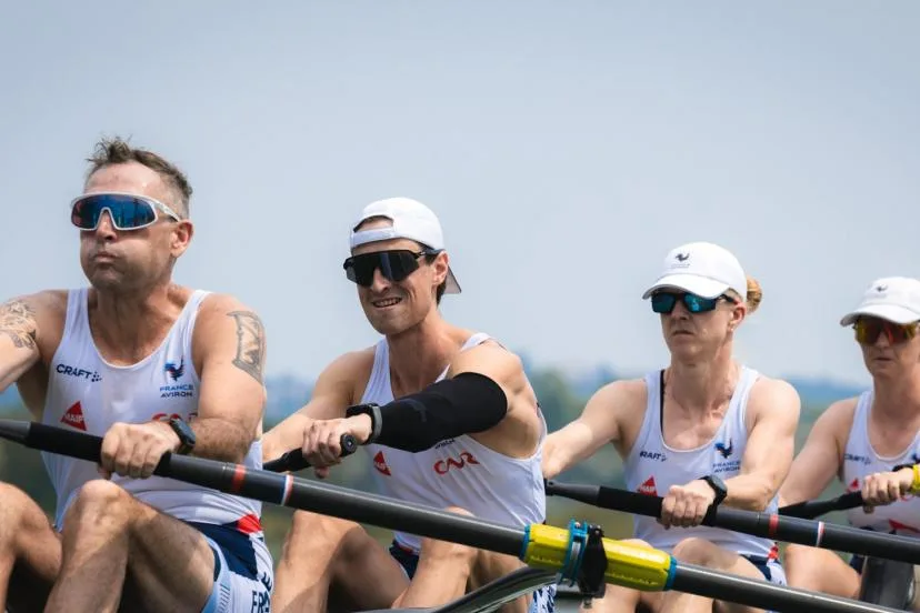 Première médaille française, en bronze sur le quatre barré mixte
