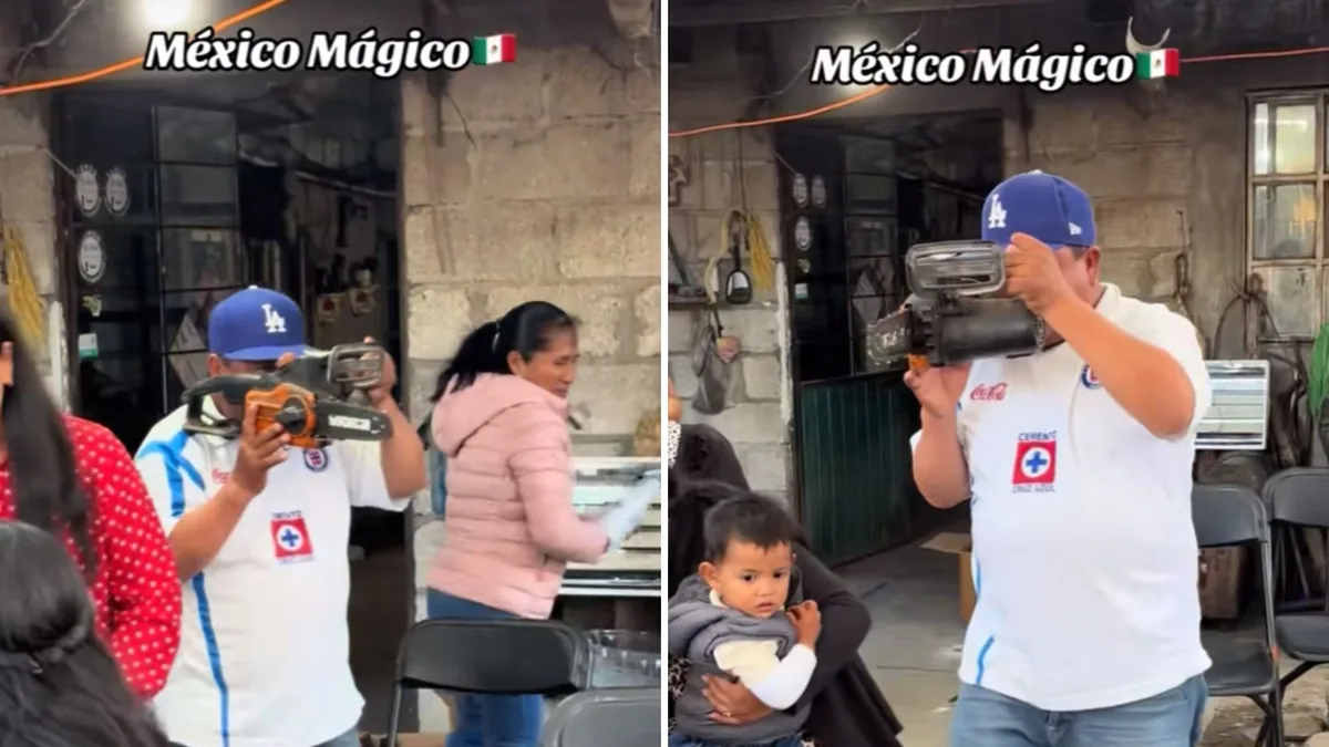 Hombre llega a reunión familiar con una motosierra y la usa como “cámara” para filmar