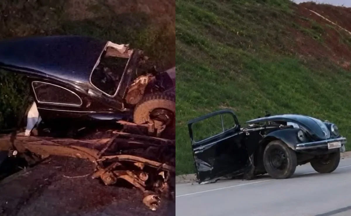 “Fuscão preto, você é feito de aço?”: veículo fica partido ao meio após batida na BR-280