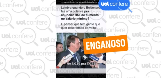 Bolsonaro reajustou salário mínimo em R$ 47 em 2020, e não apenas em R$ 6